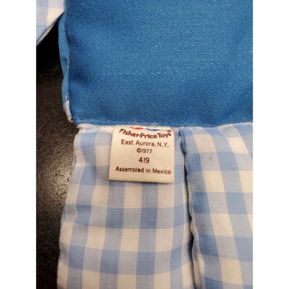 Vintage Fisher Price Toys Blue check Boy Rattle Plush - 11 Inch - Picture 5 of 7